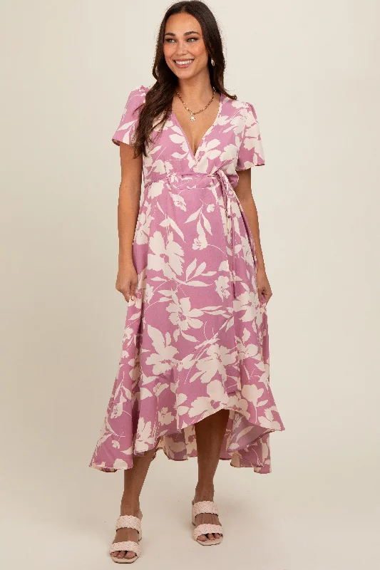 plus size front closure women nursing braPink Floral V Neck High Low Maternity Dress plus size front closure women nursing braPink Floral V Neck High Low Maternity Dress