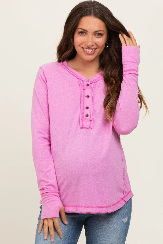 nursing bra for first - time momsPink Long Sleeve Exposed Seam Maternity Top