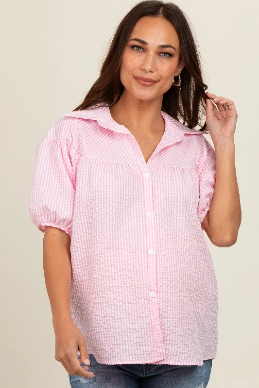 wireless breathable women nursing braPink Plaid Button Down Maternity Top