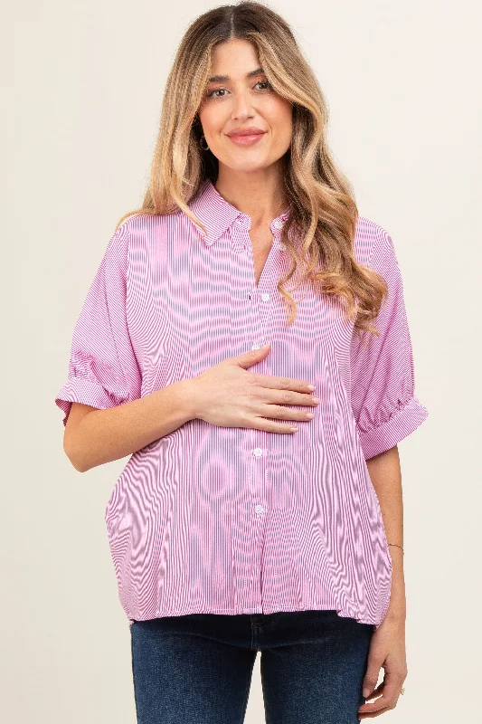 plain and simple women nursing braPink Satin Button Up Maternity Top