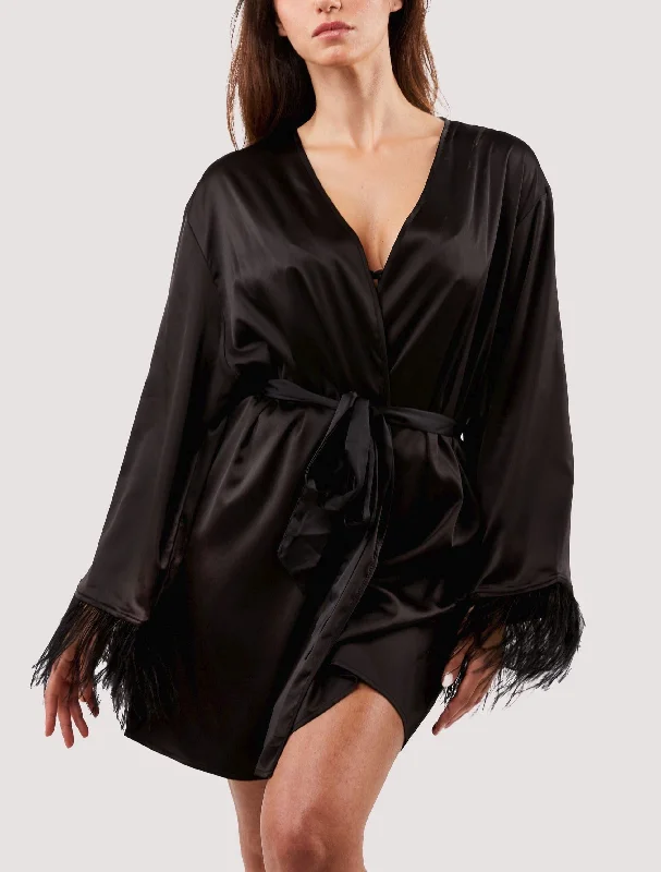 crotchless women lingerie for a daring choicePlayful Promises Sirus Black Satin And Feather Kimono Robe FH070B crotchless women lingerie for a daring choicePlayful Promises Sirus Black Satin And Feather Kimono Robe FH070B