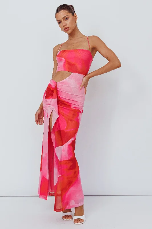 Ball Gown Women Dress with a Full Skirt for a Princess - like LookAlejandre Cut-Out Tied Maxi Dress Print Pink Ball Gown Women Dress with a Full Skirt for a Princess - like LookAlejandre Cut-Out Tied Maxi Dress Print Pink
