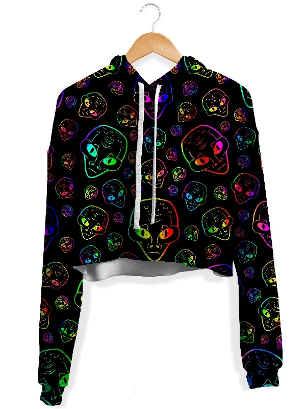 Women's hoodie with a glittery print for a glamorous and sparkly appearanceAlien Invasion Fleece Crop Hoodie