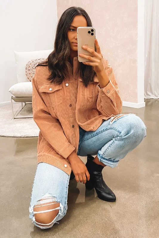 Women's long - length wool blend jackets for a warm and stylish winter lookBinx Longline Cord Jacket Clay Women's long - length wool blend jackets for a warm and stylish winter lookBinx Longline Cord Jacket Clay