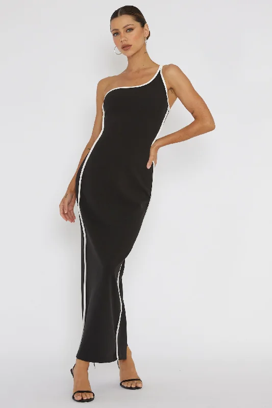 Printed Abstract Women Dress for a Modern and Artistic AppealBrandee One-Shoulder Laced Back Dress Black Printed Abstract Women Dress for a Modern and Artistic AppealBrandee One-Shoulder Laced Back Dress Black