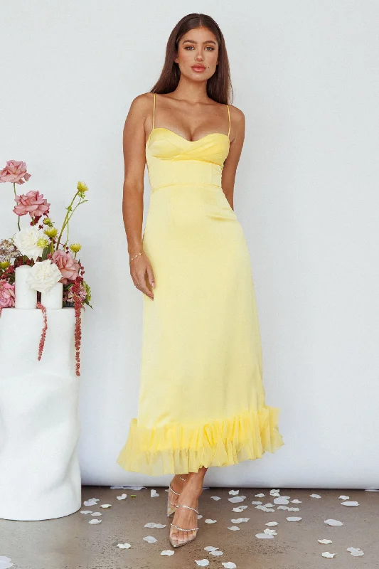 Ball Gown Women Dress with a Full Skirt for a Princess - like LookBuona Sera Hem Decoration Midi Dress Lemon Ball Gown Women Dress with a Full Skirt for a Princess - like LookBuona Sera Hem Decoration Midi Dress Lemon