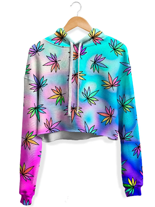 Women's tie - dye hoodie in bright colors for a retro and eye - catching styleCascading Marijuana Fleece Crop Hoodie Women's tie - dye hoodie in bright colors for a retro and eye - catching styleCascading Marijuana Fleece Crop Hoodie