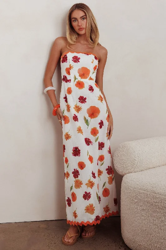 Maxi Women Dress with Floral Print for a Bohemian VibeCypress Ric Rac Trim Floral Strapless Maxi Dress Orange Multi Maxi Women Dress with Floral Print for a Bohemian VibeCypress Ric Rac Trim Floral Strapless Maxi Dress Orange Multi