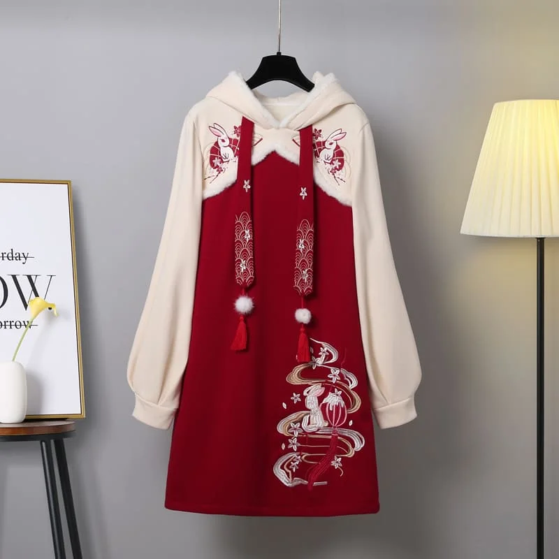Women's long - sleeve cropped sweatshirt with ribbed cuffs for a snug fit? Embrace the Elegance of Sakura with Our Vintage Embroidery Hoodie Dress ? Women's long - sleeve cropped sweatshirt with ribbed cuffs for a snug fit? Embrace the Elegance of Sakura with Our Vintage Embroidery Hoodie Dress ?