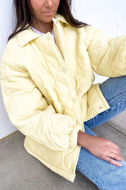 Women's bomber jackets with floral embroidery for a feminine and unique designElyse Quilted Jacket Butter Women's bomber jackets with floral embroidery for a feminine and unique designElyse Quilted Jacket Butter