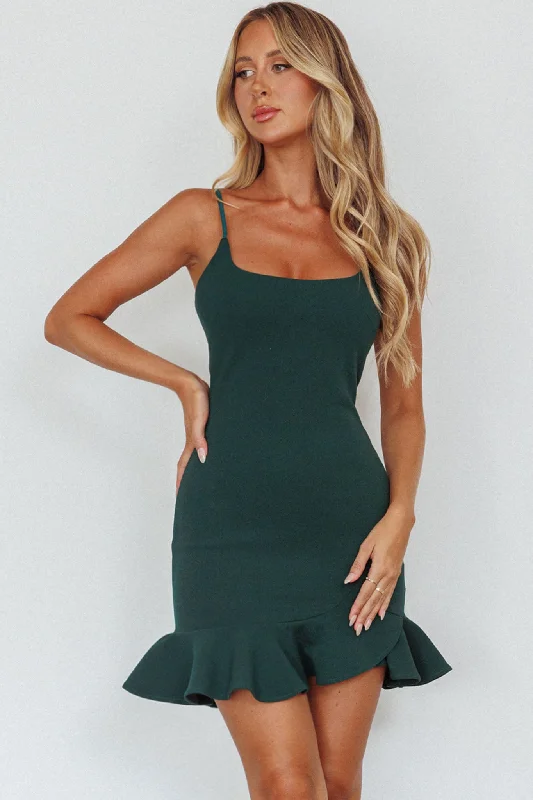 Ruffled Women Dress with Multiple Layers for a Playful and Girly StyleEmoji Bodycon Mini Dress Forest Green Ruffled Women Dress with Multiple Layers for a Playful and Girly StyleEmoji Bodycon Mini Dress Forest Green