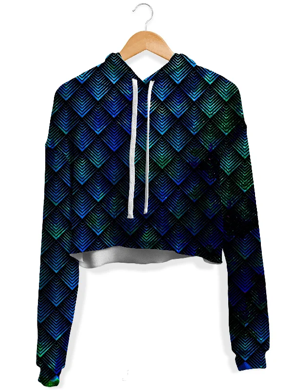 Women's sweatshirt with a mesh panel insert for breathability during workoutsGalactic Dragon Scale Teal Fleece Crop Hoodie Women's sweatshirt with a mesh panel insert for breathability during workoutsGalactic Dragon Scale Teal Fleece Crop Hoodie