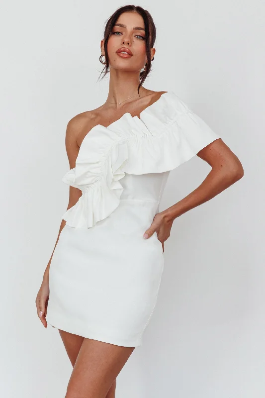 Printed Abstract Women Dress for a Modern and Artistic AppealGrecca One-Shoulder Mini Dress Off White Printed Abstract Women Dress for a Modern and Artistic AppealGrecca One-Shoulder Mini Dress Off White
