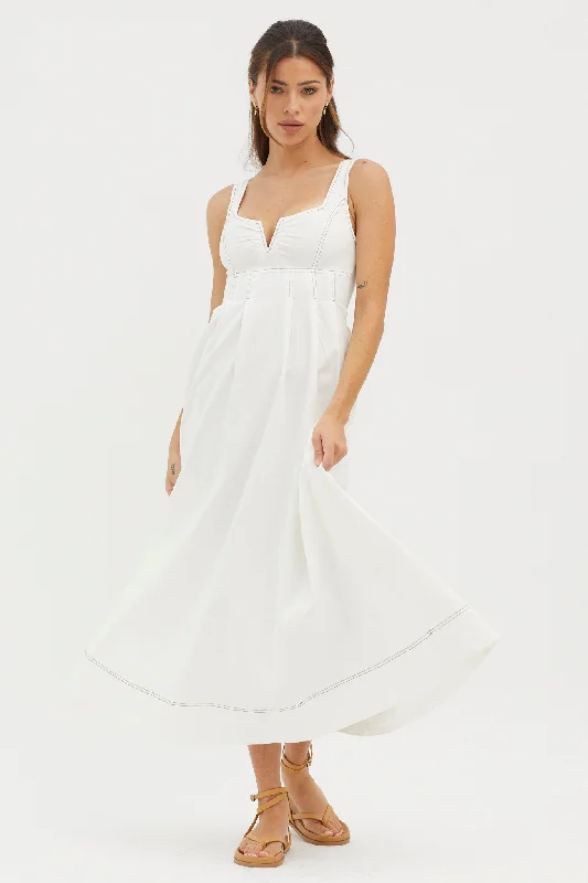 Shift Women Dress with a Simple and Classic Design for Everyday WearIsadore V-Bust Midi Dress White Shift Women Dress with a Simple and Classic Design for Everyday WearIsadore V-Bust Midi Dress White