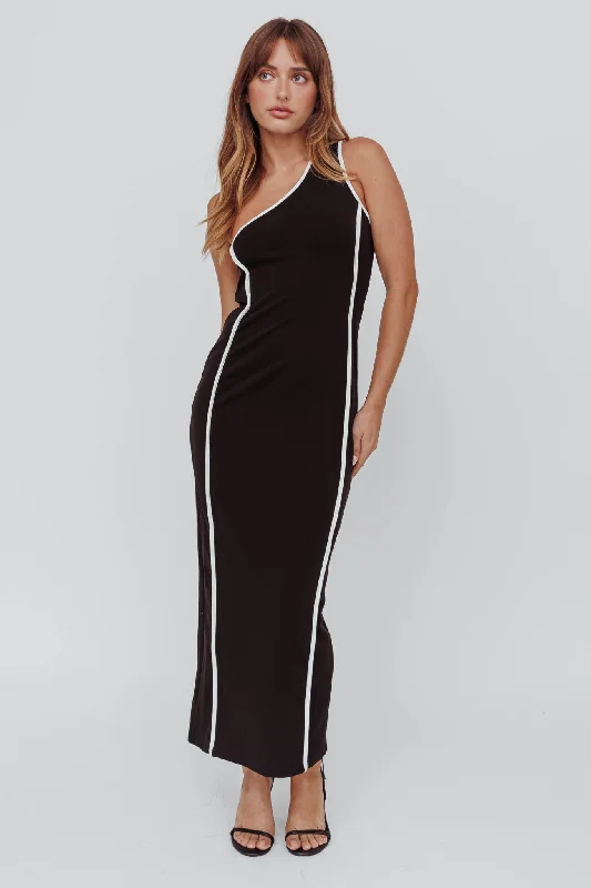 Wrap - Style Women Dress with Adjustable Fit for All Body TypesIvanka One Shoulder Contrast Piping Dress Black Wrap - Style Women Dress with Adjustable Fit for All Body TypesIvanka One Shoulder Contrast Piping Dress Black