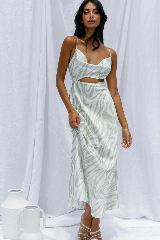 Sleeveless Women Dress in Bright Colors for Summer PartiesJasper Cowl Neck Cut-Out Drawstring Back Midi Dress Zebra Print Lime Sleeveless Women Dress in Bright Colors for Summer PartiesJasper Cowl Neck Cut-Out Drawstring Back Midi Dress Zebra Print Lime