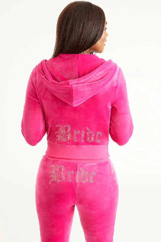 Women's quarter - zip sweatshirt made of organic cotton for eco - conscious fashionBride Big Bling Velour Hoodie Women's quarter - zip sweatshirt made of organic cotton for eco - conscious fashionBride Big Bling Velour Hoodie