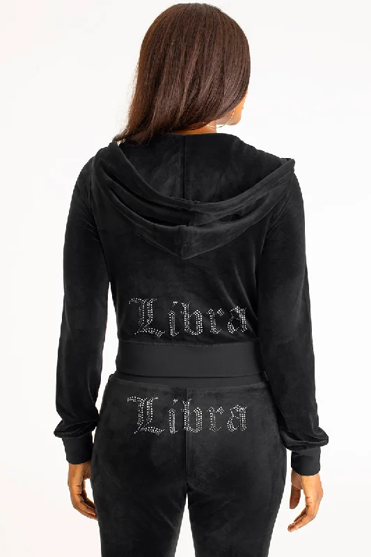 Women's sherpa - lined hoodie for extreme cold weather outdoor activitiesLibra Big Bling Velour Hoodie Women's sherpa - lined hoodie for extreme cold weather outdoor activitiesLibra Big Bling Velour Hoodie