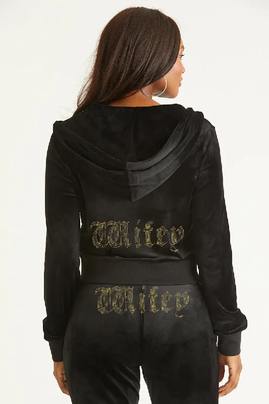 Women's tie - front hoodie in a lightweight fabric for summer layeringWifey Big Bling Velour Hoodie Women's tie - front hoodie in a lightweight fabric for summer layeringWifey Big Bling Velour Hoodie