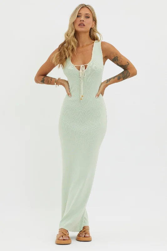 Mermaid - Style Women Dress with a Fitted Silhouette for Special OccasionsKaryssa Tied Bust Knit Maxi Dress Sage Mermaid - Style Women Dress with a Fitted Silhouette for Special OccasionsKaryssa Tied Bust Knit Maxi Dress Sage