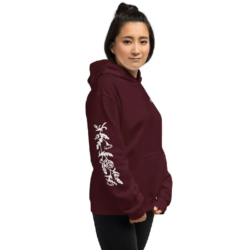 Women's cropped sweatshirt with a lace - trimmed hem for a romantic lookKIC Lifestyle Floral Hoodie in Maroon Women's cropped sweatshirt with a lace - trimmed hem for a romantic lookKIC Lifestyle Floral Hoodie in Maroon