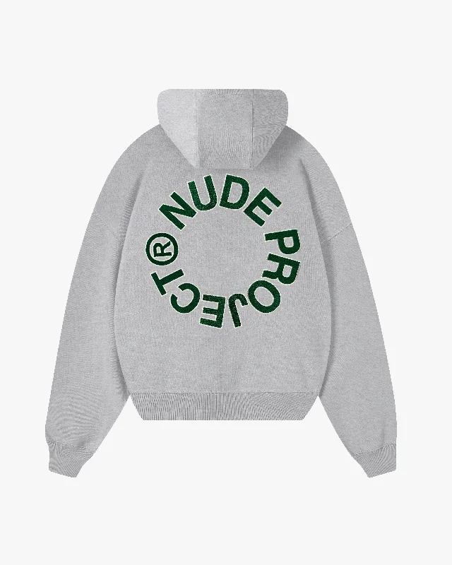 Women's cropped sweatshirt with a slogan graphic for a fun and expressive lookKORY BOXY HOOD GREY MELANGE Women's cropped sweatshirt with a slogan graphic for a fun and expressive lookKORY BOXY HOOD GREY MELANGE