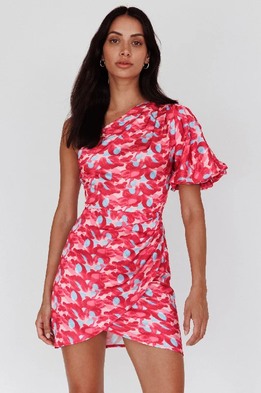 Off - the - Shoulder Women Dress for a Romantic and Feminine LookKrishna One-Shoulder Puff Sleeve Mini Dress Pink Off - the - Shoulder Women Dress for a Romantic and Feminine LookKrishna One-Shoulder Puff Sleeve Mini Dress Pink