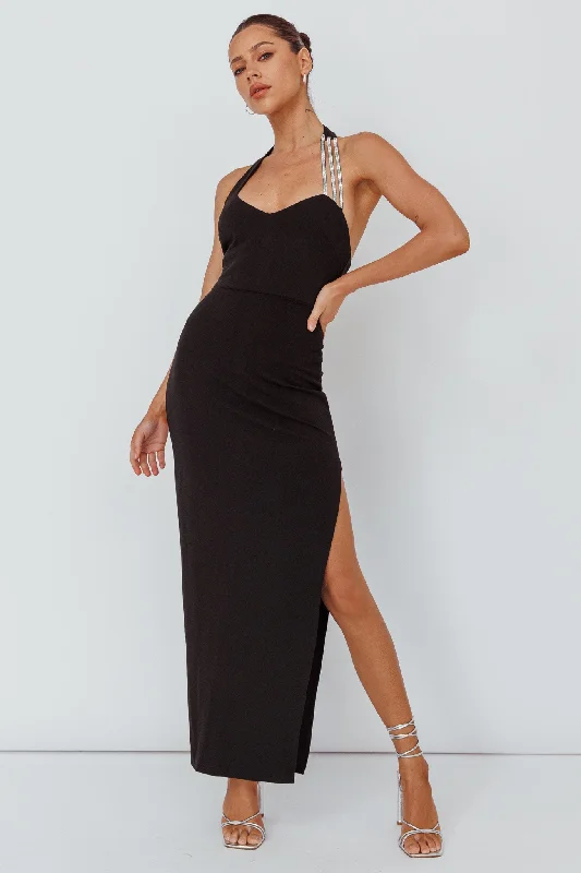 Empire Waist Women Dress to Accentuate the Bust and Conceal the WaistLeading Role Diamante Strap Halter Dress Black Empire Waist Women Dress to Accentuate the Bust and Conceal the WaistLeading Role Diamante Strap Halter Dress Black