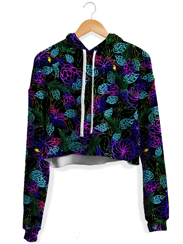 Women's mock - neck sweatshirt made of moisture - wicking material for fitness useLight Night Floral Fleece Crop Hoodie Women's mock - neck sweatshirt made of moisture - wicking material for fitness useLight Night Floral Fleece Crop Hoodie