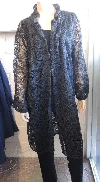 Women's faux fur - trimmed denim jackets for a trendy and cozy styleLS Collection Long Line Lace Jacket Women's faux fur - trimmed denim jackets for a trendy and cozy styleLS Collection Long Line Lace Jacket