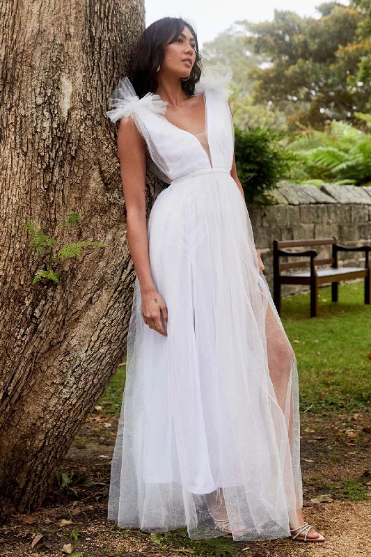 Strapless Women Dress with a Built - in Bra for Comfort and SupportLudivine Shoulder Accent Mesh Midi Dress Glitter White Strapless Women Dress with a Built - in Bra for Comfort and SupportLudivine Shoulder Accent Mesh Midi Dress Glitter White