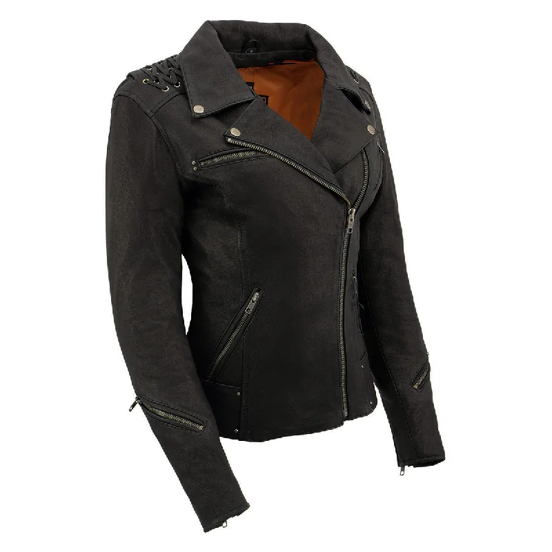 Women's waterproof rain jackets in bright yellow for high - visibility outdoor activitiesMilwaukee Leather MLL2525 Women's Black Leather Lightweight Lace to Lace Jacket Women's waterproof rain jackets in bright yellow for high - visibility outdoor activitiesMilwaukee Leather MLL2525 Women's Black Leather Lightweight Lace to Lace Jacket
