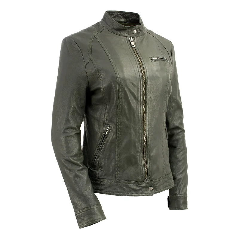 Women's cropped satin jackets in pastel shades for a glamorous evening outMilwaukee Leather Vintage SFL2811 Women's Olive Zipper Front Motorcycle Casual Fashion Leather Jacket Women's cropped satin jackets in pastel shades for a glamorous evening outMilwaukee Leather Vintage SFL2811 Women's Olive Zipper Front Motorcycle Casual Fashion Leather Jacket