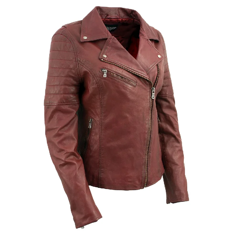 Women's cropped leather jackets with silver zippers for a punk - inspired outfitMilwaukee Leather Red Vintage Motorcycle Inspired Vegan Tan Fashion Leather Jacket for Women SFL2812 Women's cropped leather jackets with silver zippers for a punk - inspired outfitMilwaukee Leather Red Vintage Motorcycle Inspired Vegan Tan Fashion Leather Jacket for Women SFL2812