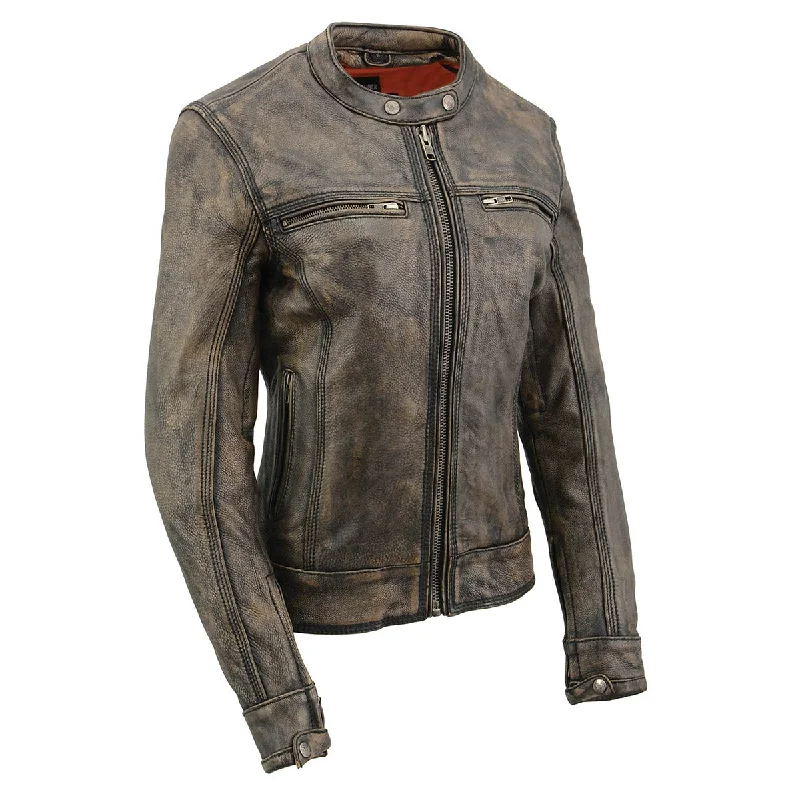 Women's double - breasted tweed jackets in classic colors for a sophisticated office lookMilwaukee Leather MLL2550 Women's Scooter Distressed Brown Leather Vented Motorcycle Jacket Women's double - breasted tweed jackets in classic colors for a sophisticated office lookMilwaukee Leather MLL2550 Women's Scooter Distressed Brown Leather Vented Motorcycle Jacket