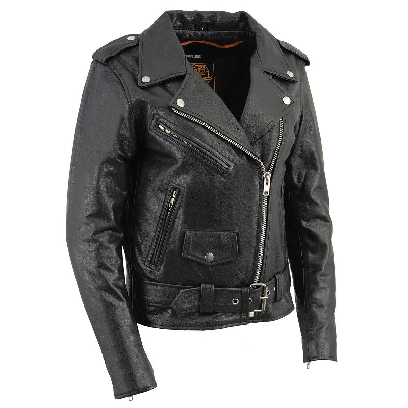 Women's cropped leather jackets with a fringe detail for a western - inspired outfitMilwaukee Leather LKL2701 Women's Classic Black Premium Leather Motorcycle Rider Jacket with Built-In Belt Women's cropped leather jackets with a fringe detail for a western - inspired outfitMilwaukee Leather LKL2701 Women's Classic Black Premium Leather Motorcycle Rider Jacket with Built-In Belt
