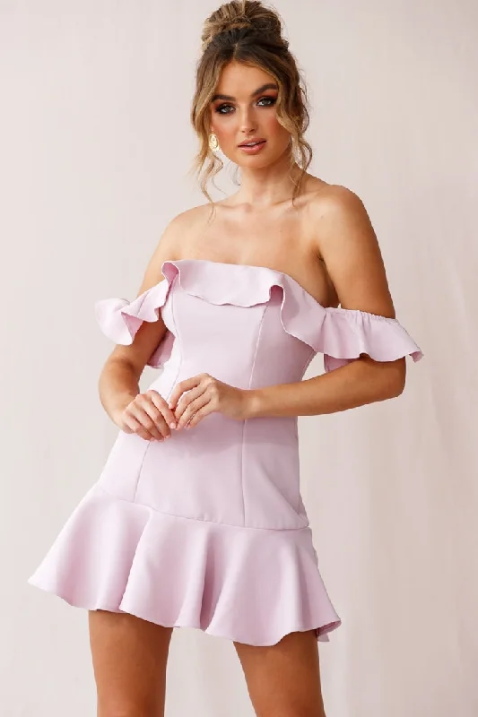 Long - Sleeve Women Dress in Velvet for a Luxurious Winter LookOndine Bardot Neckline Fluted Hem Dress Mauve Long - Sleeve Women Dress in Velvet for a Luxurious Winter LookOndine Bardot Neckline Fluted Hem Dress Mauve