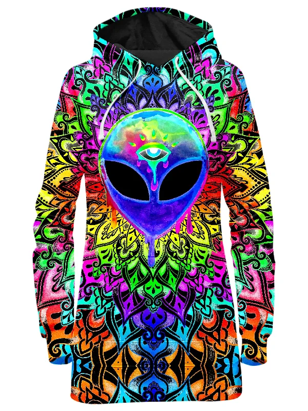 Women's color - block hoodie combining bold hues for a fashion - forward statementPsy Alien Purple Hoodie Dress Women's color - block hoodie combining bold hues for a fashion - forward statementPsy Alien Purple Hoodie Dress