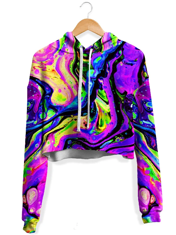 Women's zip - front sweatshirt with contrast stitching for a sporty aestheticPurple Funk Fleece Crop Hoodie Women's zip - front sweatshirt with contrast stitching for a sporty aestheticPurple Funk Fleece Crop Hoodie