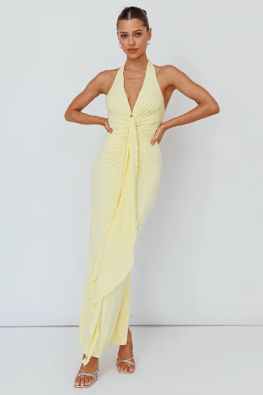 Sheath Women Dress with a Tailored Fit for a Professional LookRay Of Light Ruched Halterneck Maxi Dress Lemon Sheath Women Dress with a Tailored Fit for a Professional LookRay Of Light Ruched Halterneck Maxi Dress Lemon