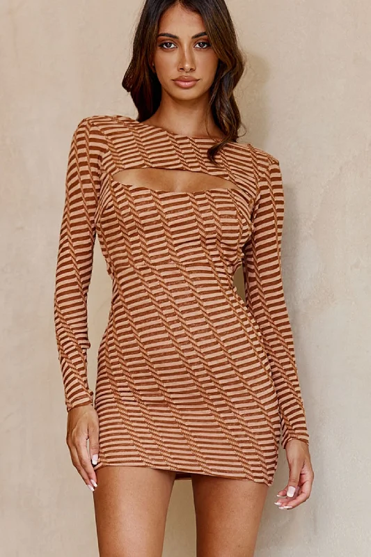 Little Black Women Dress with Sequins for a Glamorous Night OutRendezvous Long Sleeve Keyhole Bust Tied Back Dress Geometric Print Mocha Little Black Women Dress with Sequins for a Glamorous Night OutRendezvous Long Sleeve Keyhole Bust Tied Back Dress Geometric Print Mocha