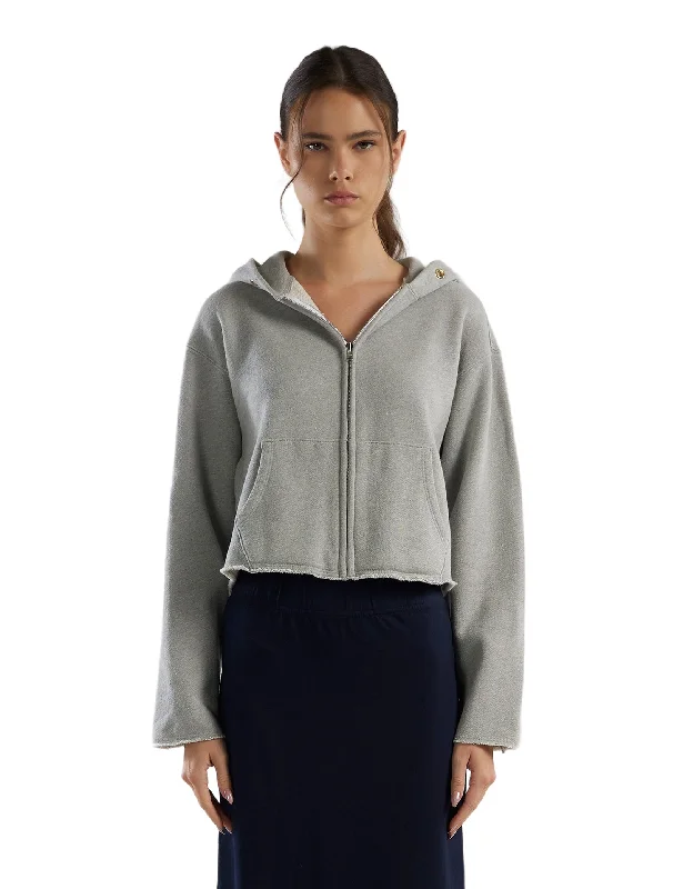 Women's hoodie with a glittery print for a glamorous and sparkly appearanceRosa Raw Zip Hoodie Women's hoodie with a glittery print for a glamorous and sparkly appearanceRosa Raw Zip Hoodie