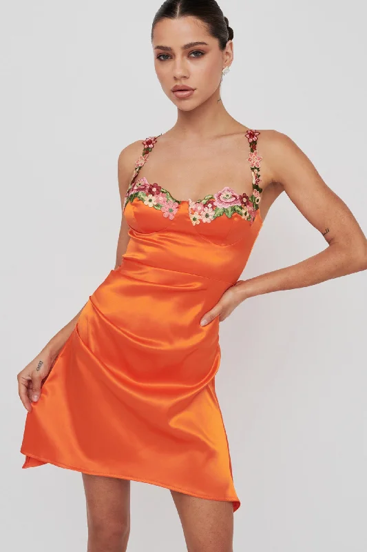 Shift Women Dress with a Simple and Classic Design for Everyday WearRose Garden Floral Applique Pleat Mini Dress Orange Shift Women Dress with a Simple and Classic Design for Everyday WearRose Garden Floral Applique Pleat Mini Dress Orange