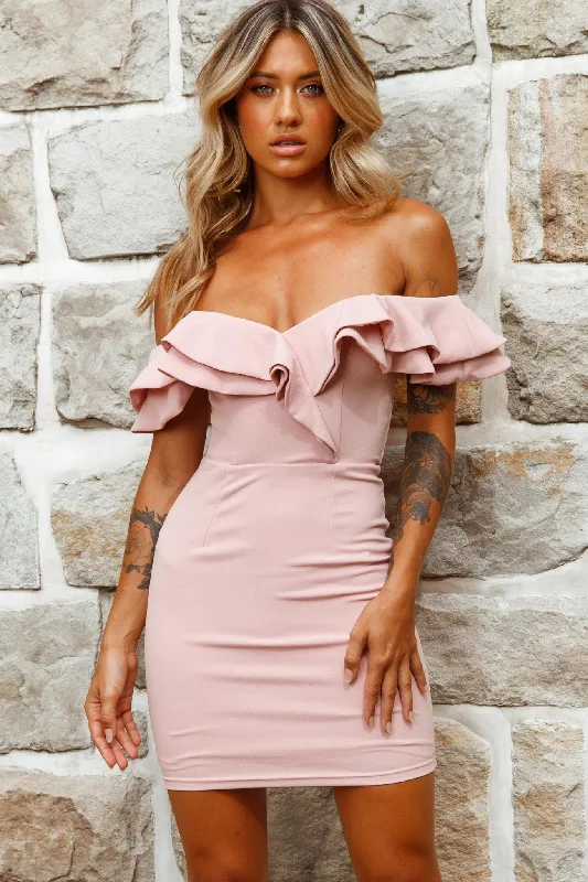 Sleeveless Women Dress in Bright Colors for Summer PartiesRossi Off-Shoulder Double Ruffle Dress Blush Sleeveless Women Dress in Bright Colors for Summer PartiesRossi Off-Shoulder Double Ruffle Dress Blush