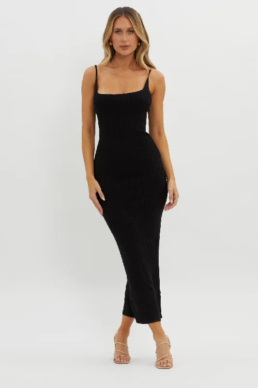 Strapless Women Dress with a Built - in Bra for Comfort and SupportSai Ribbed Knit Midi Dress Black Strapless Women Dress with a Built - in Bra for Comfort and SupportSai Ribbed Knit Midi Dress Black