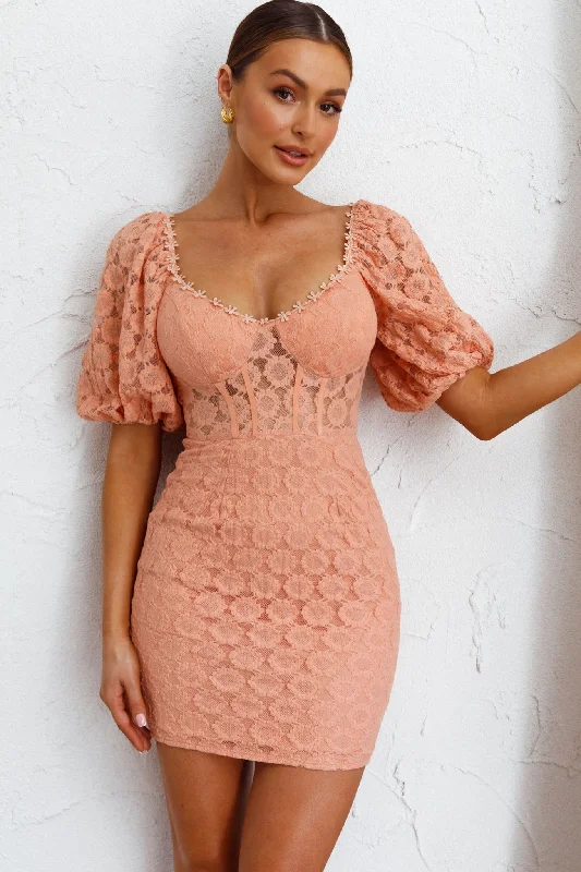 Printed Abstract Women Dress for a Modern and Artistic AppealSecret Crush Puff Sleeve Floral Lace Bodycon Dress Peach Printed Abstract Women Dress for a Modern and Artistic AppealSecret Crush Puff Sleeve Floral Lace Bodycon Dress Peach