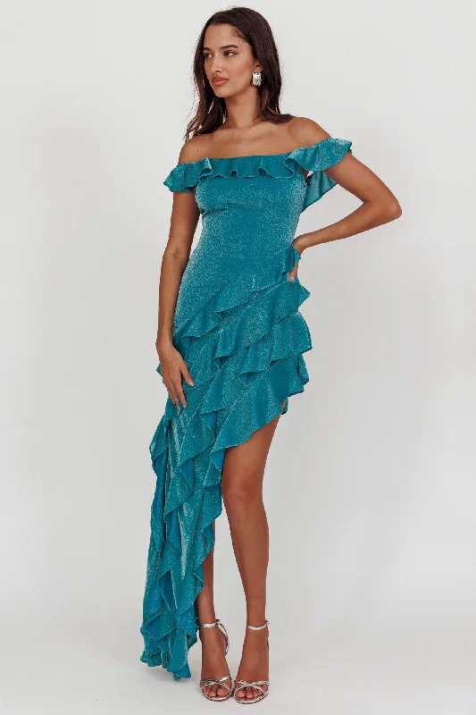 Backless Women Dress for a Sexy and Alluring Look at Evening EventsSo Into You Off Shoulder Glitter Ruffle Dress Jade Backless Women Dress for a Sexy and Alluring Look at Evening EventsSo Into You Off Shoulder Glitter Ruffle Dress Jade