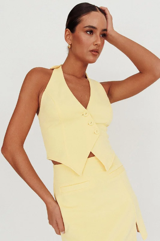 Mermaid - Style Women Dress with a Fitted Silhouette for Special OccasionsTammi Halter Vest Top Lemon Mermaid - Style Women Dress with a Fitted Silhouette for Special OccasionsTammi Halter Vest Top Lemon