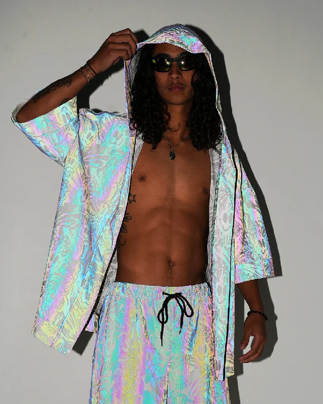 Women's denim jackets with distressed details for a casual and edgy lookTripp Out Rainbow Reflective Hooded Robe Women's denim jackets with distressed details for a casual and edgy lookTripp Out Rainbow Reflective Hooded Robe