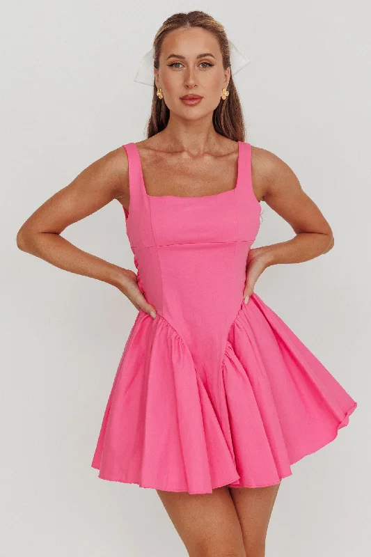 Mini Women Dress with a Short Hem for a Young and Trendy StyleVerdant Square Neck Flared Mini Dress Fuchsia Mini Women Dress with a Short Hem for a Young and Trendy StyleVerdant Square Neck Flared Mini Dress Fuchsia